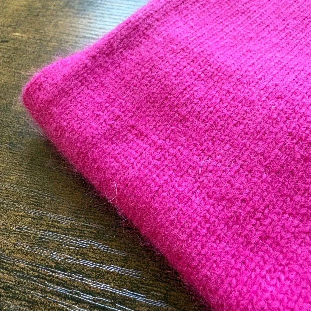 Lauren Ralph Lauren Pink Cable Knit Button Wrap Scarf Rabbit Hair Blend